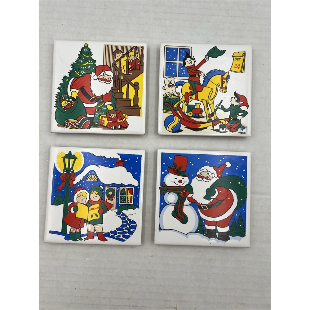 Price Products 4 Christmas Coasters Ceramic Tile Trivets‎ Vintage